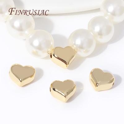 Trendige 18K Gold Plated Messing Metall Große Herzperlen Hochwertige Abstandshalter Perlen Trenner DIY Schmuckherstellung Zubehör Großhandel