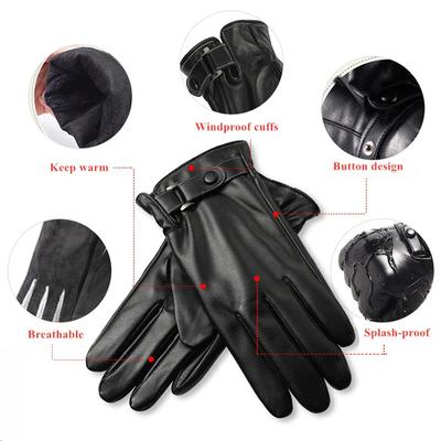 PU Leather Men's Gloves Winter Plus Velvet Keep Warm Black Touch Screen Driving Gloves Drop Shipping Gym Gloves Men Leather