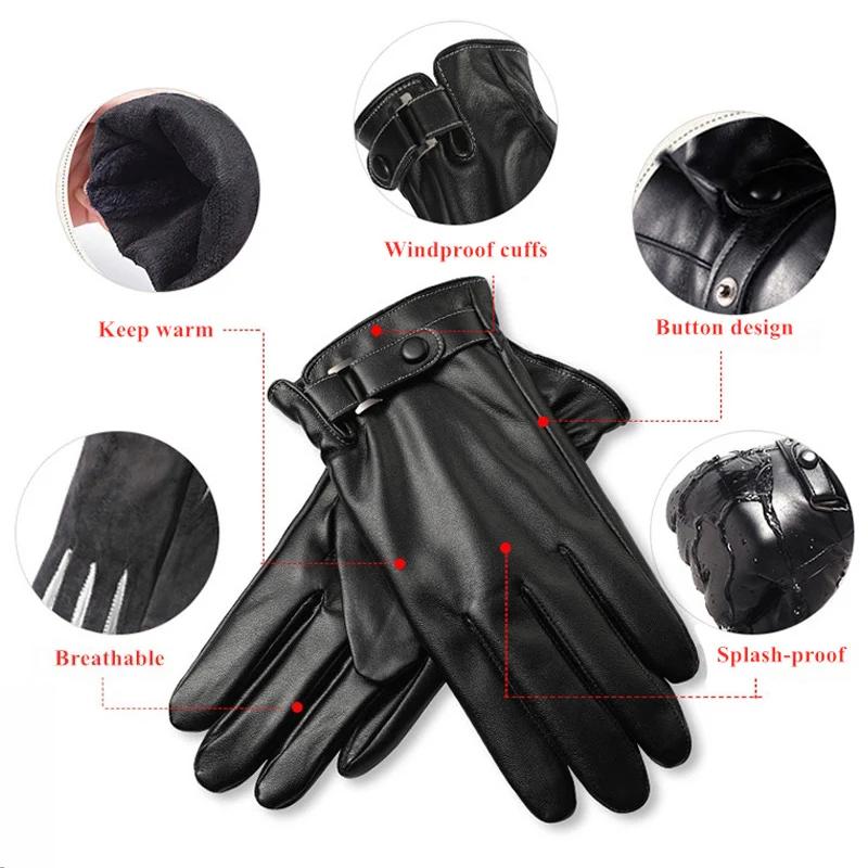 PU-Leder Herrenhandschuhe Winter Plus Samt Warmhalten Schwarz Touchscreen Fahrhandschuhe Dropshipping Fitnessstudio Handschuhe Herren Leder