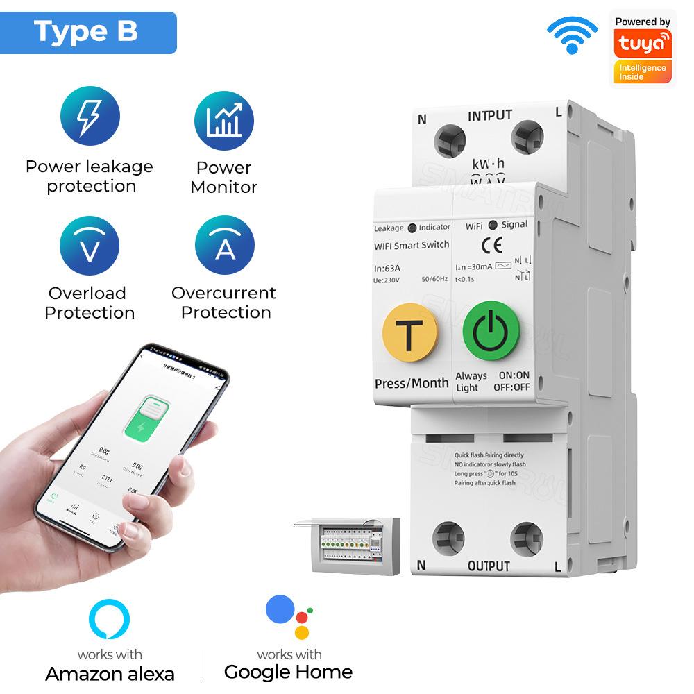 Tuya WiFi Intelligent Automatic Reclosing Protector Multifunctional Current Voltage Monitoring Power Meter Protections