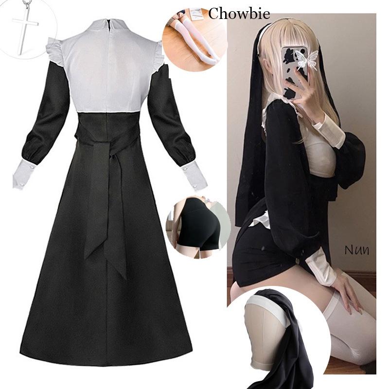 Sultry Chowbie Nun Cosplay Costume With Cross For Halloween