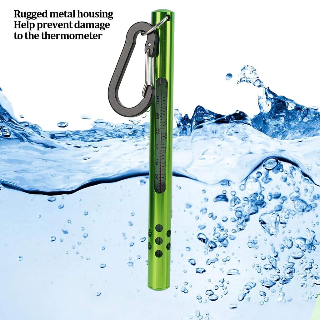 Fly Fishing Water Thermometer Stream Water Temperature Measurement Tools with CarabinerGreen