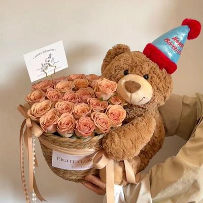 Birthday Gift: Soap Flower & Teddy Bear Bouquet with Doll for Girlfriend - Free Shipping