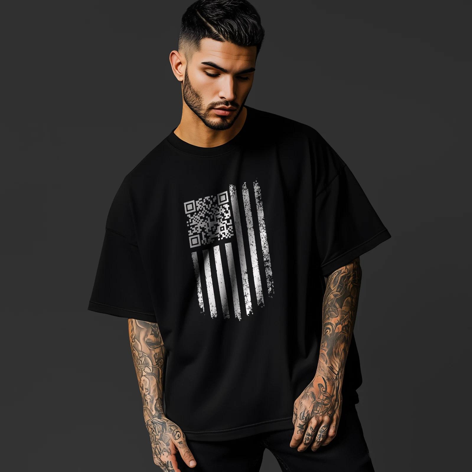 QR Code American Flag T-Shirt – Distressed USA Flag Graphic Tee A327 3XL