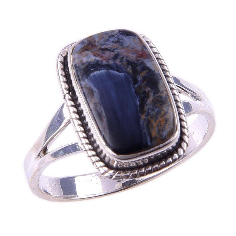 Naturlig Pietersite Gemstone Håndlaget 925 Solid Sterling Sølv Ring størrelse 9 g2z52