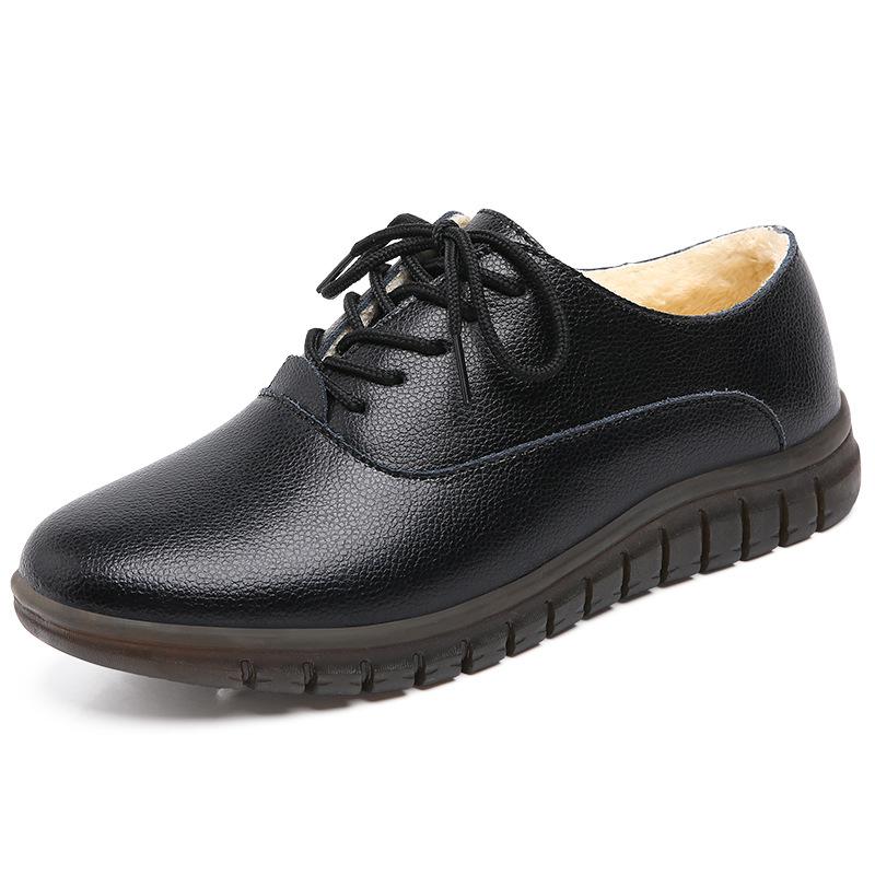 New Genuine Leather Women's Shoes for Spring and Autumn, Comfortable Soft Sole Middle-aged Mother's Shoes Casual Thick Sole Large-size Single Shoes