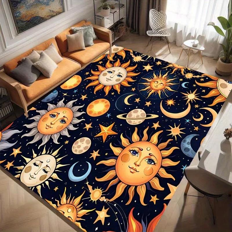 Sun & Moon Design Rug – Non-Slip Floor Mat for Living Room & Bedroom | Hand Washable Decorative Area Rug for Home Spaces
