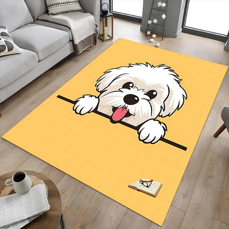 1PC Dog White Non-Slip Floor Carpet Compatible for Office&Living Room&Bedroom&Dining room - Flat-Weave Machine-W243