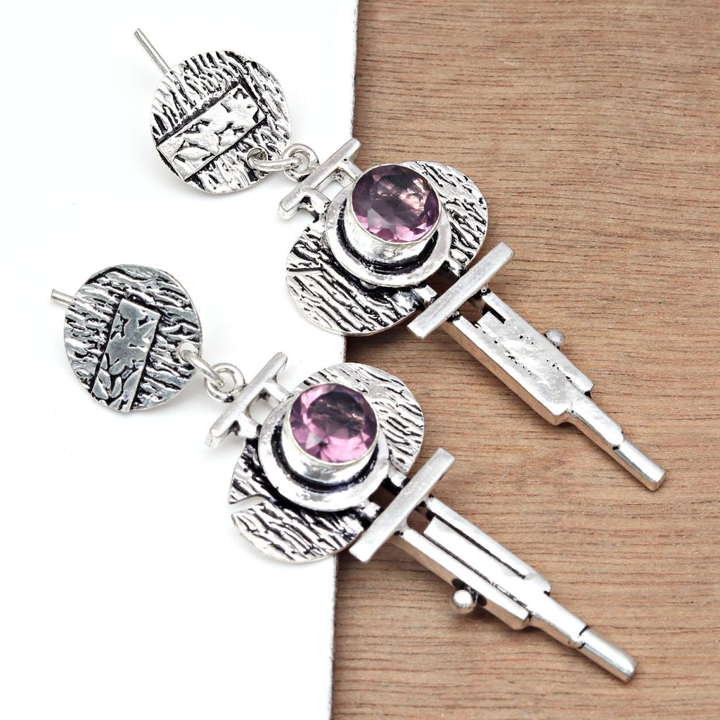 925 Silber Amethyst Sterling Edelstein Ohrring Schmuck handgemachte Ohrringe lila