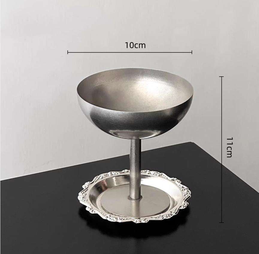 BRStainless Steel Dessert Bowl Silver Tall Ice Cream Cup Dessert Tray Tableware Pudding Plate Milkshake Cup Metal BowlEY