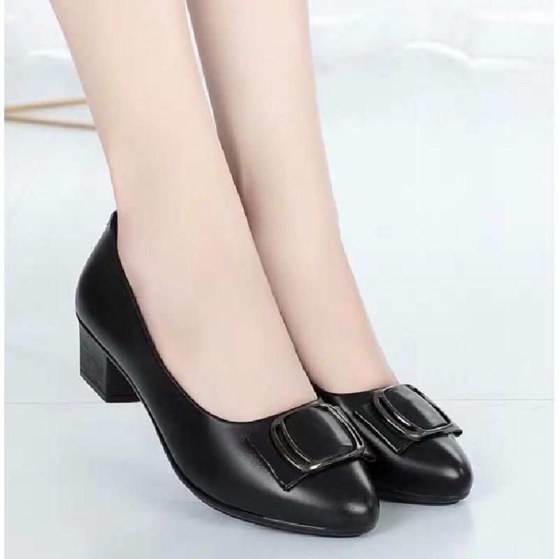 Wiosenne i Jesienne Nowe Damskie Mokasyny Biurowe, Miękka Skóra Średni Obcas Antypoślizgowe Płaskie Buty, Odpowiednie do Codziennego Noszenia