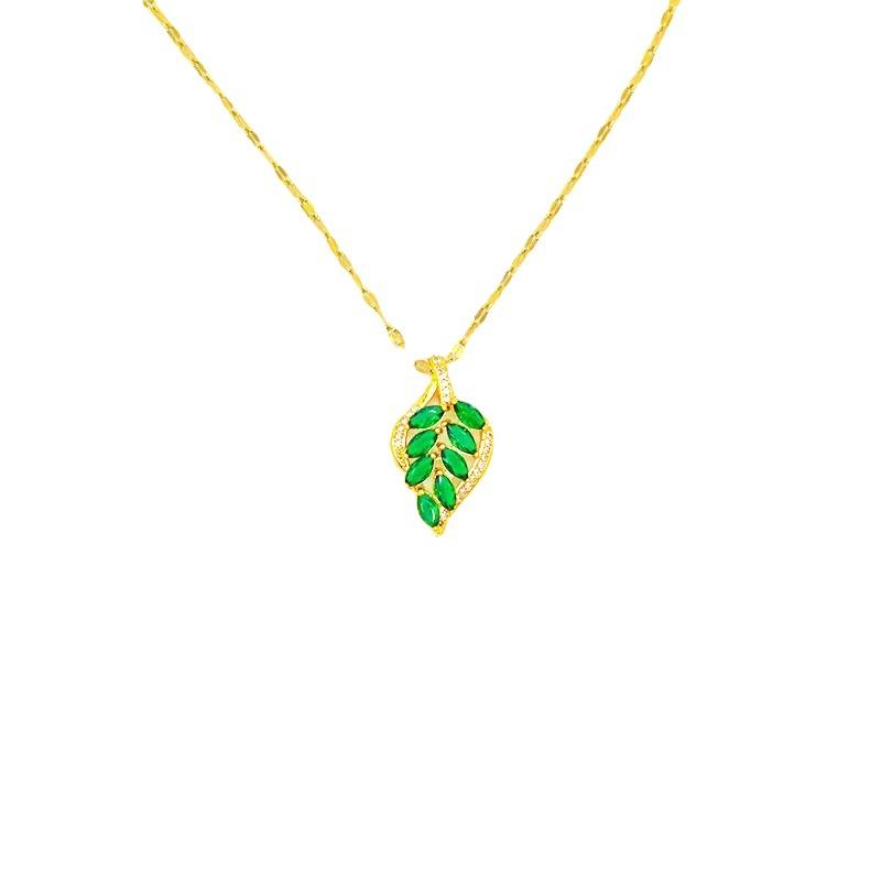 Light Luxury Design Jasper Leaf Necklace Women'S Simple And Versatile Super Flash Pendant Exquisite Collarbone Chain