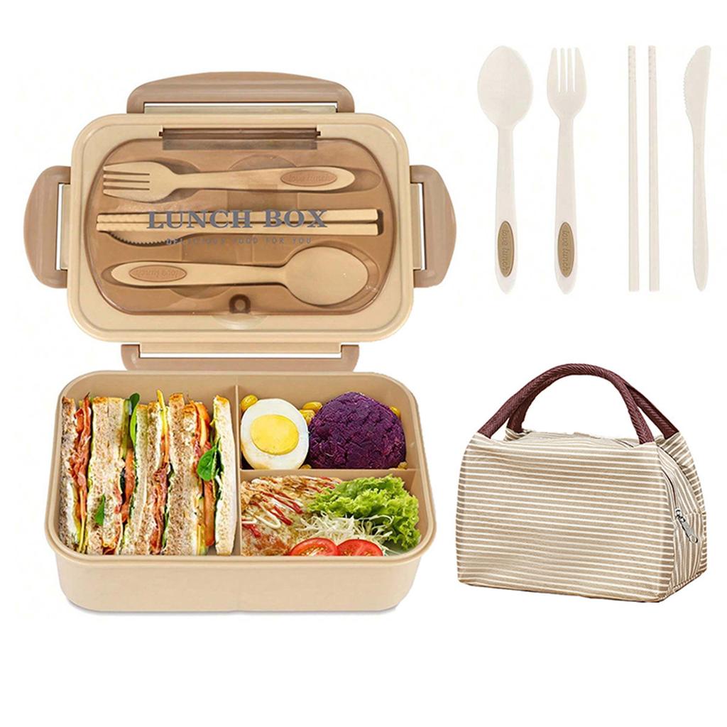 Lunch Box with Tableware for Office Workers Square Divided Microwave Oven Bento Box Leakproof Food Container for Picnic Camping