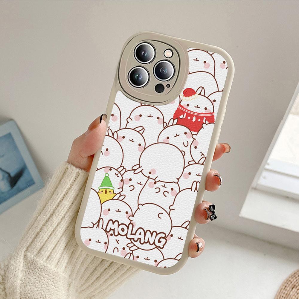 Kawaii Molang Cartoon Anime Cat Phone Case for Iphone 14 13 11 12 Pro MAX 13 12 MiNi 7 8 Plus X XS XR Lambskin Protective Covers