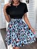 European & American Women's Fashion Print Patchwork Short Sleeve Dress 2023