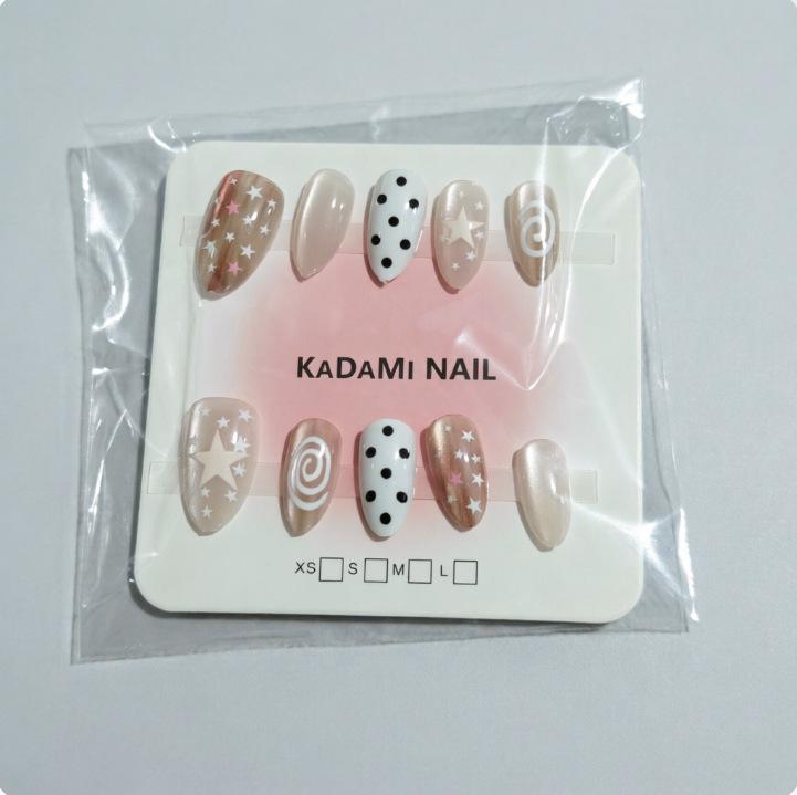 Korean Polka Dot Star Cat Eye Press-On Nails - Short Oval Stickers