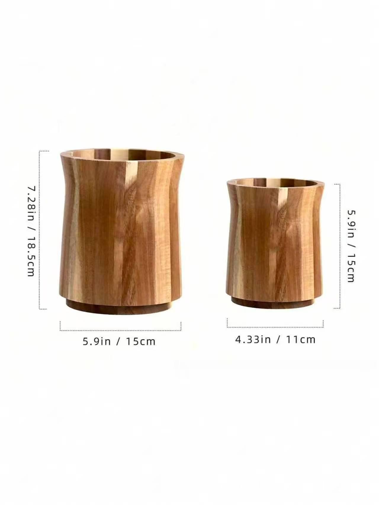 Rotating Acacia Wood Kitchen Utensil Storage Box – Solid Wood Tableware Holder Small 11x11x15cm