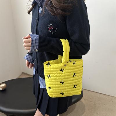 Printed Down Cotton Clothes New Light Casual Padded Cotton Go Out To Work Hand Carrying Bucket Handbag Woman