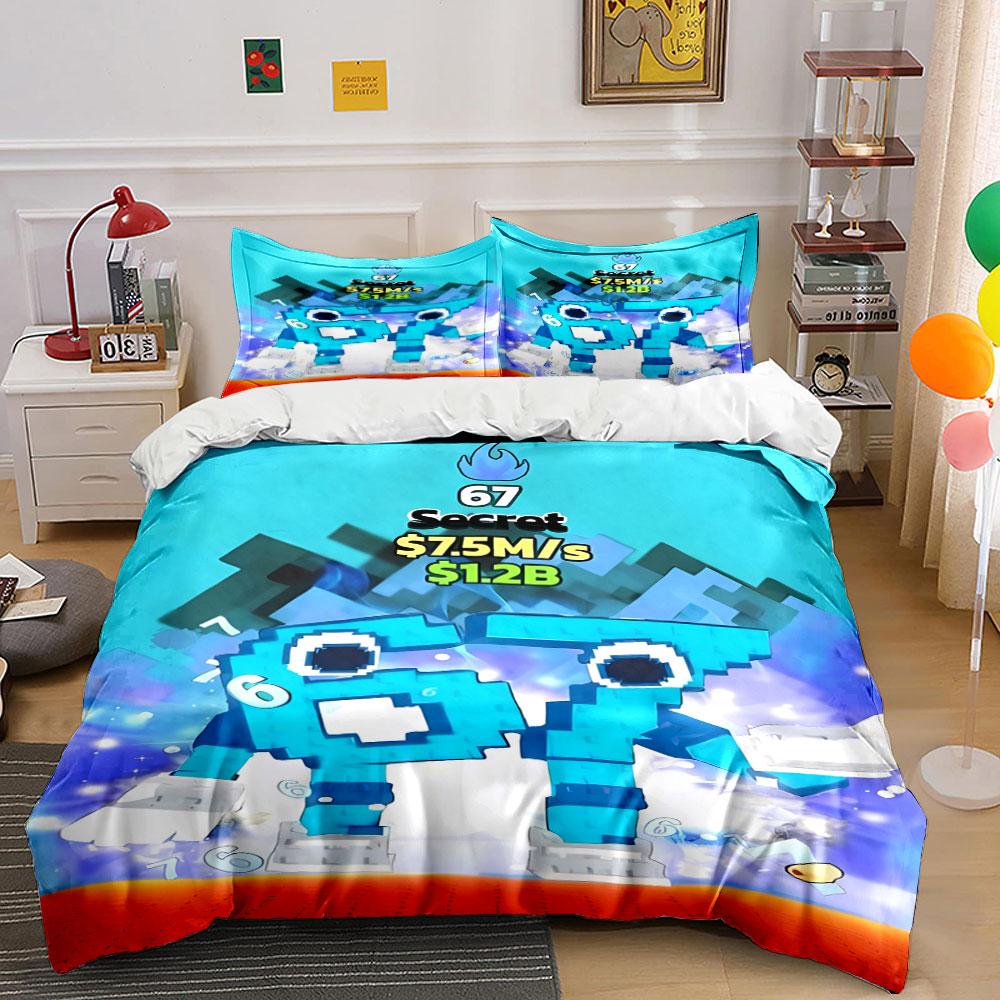 Various Size Funny 67 Element Bedding Set 3Pcs, Soft Microfiber, 1 Duvet Cover + 2 Pillowcases for Gamers Teens, Free Shipping