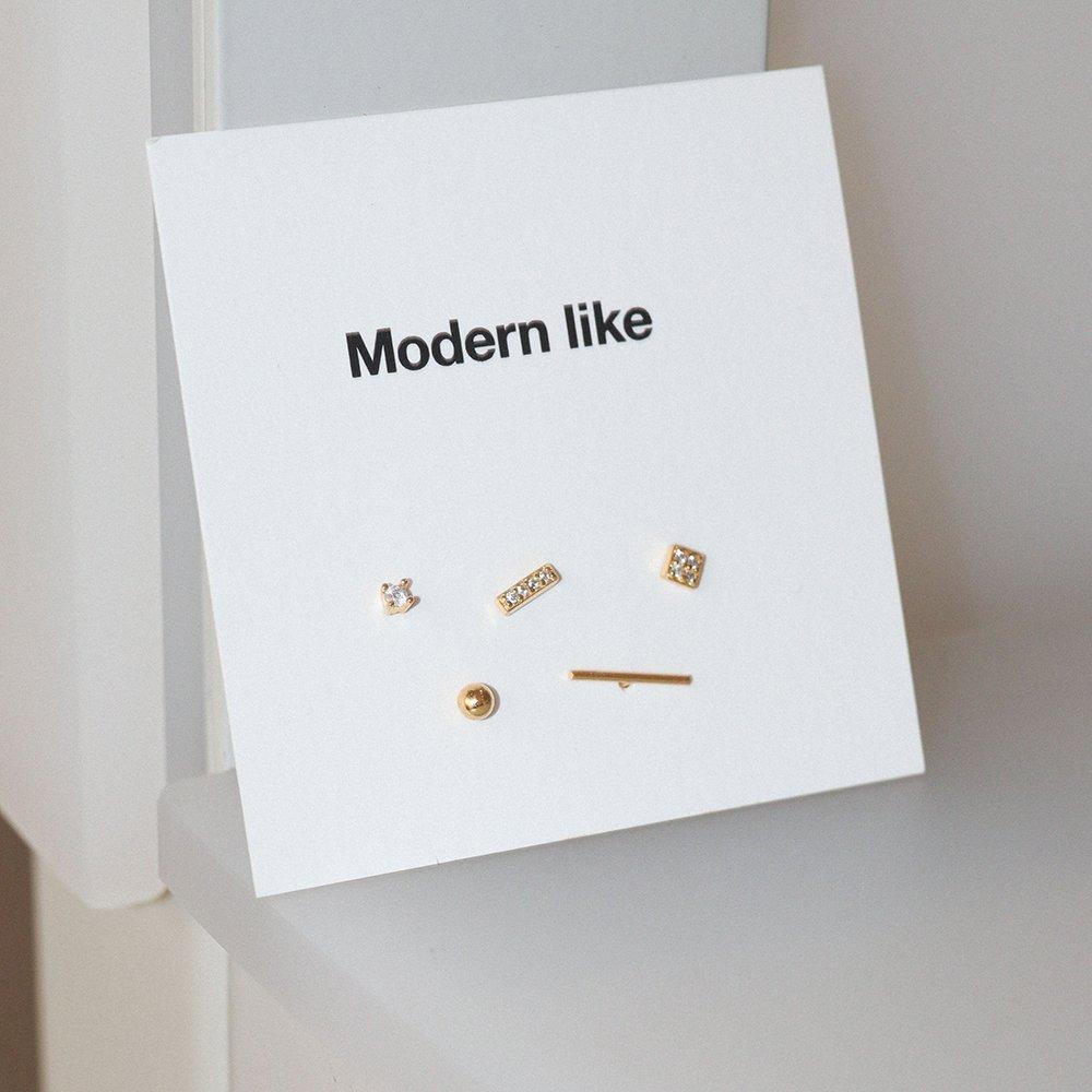 14K Gold-Filled Silver Cubic Line 5P Set