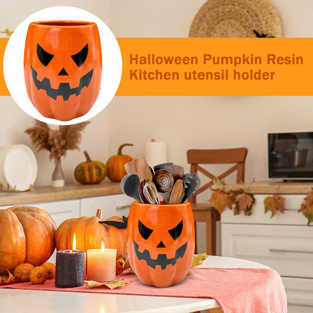 Halloween Pumpkin Resin Cutlery Holder Kitchen Storage Container Decorative
