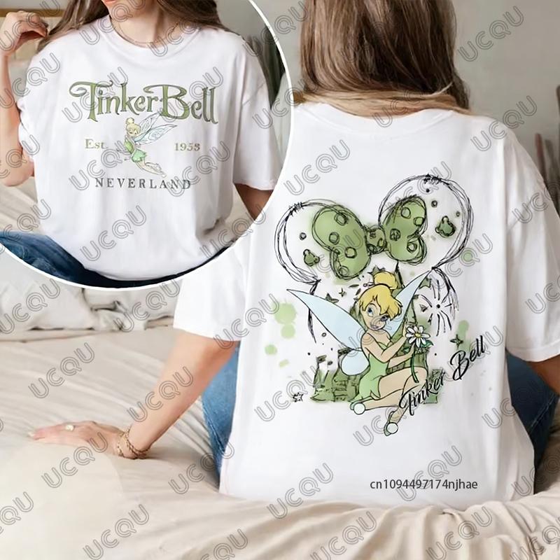 Retro    Tinker Bell 1953 Neverland Peter Pan Magical Print WoUnisex Cotton Tshirt Summer Short Sleeve Tees Casual Couple Top