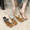 Women Slippers Heeled Sandals Square Toe High Heels Shoes Woman 2026 Trend Summer Elegant Dress Designer Shallow Pumps Mujer