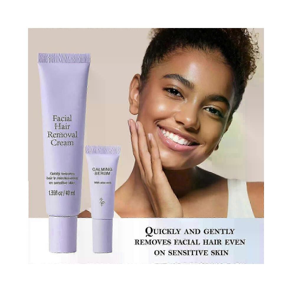 (3PCS)Facial Hair Removal Cream + Calming Serum, Hair Removal Epilator Cream for Sensitive Skin, Soothing Gentle Formula, Long-Lasting Results