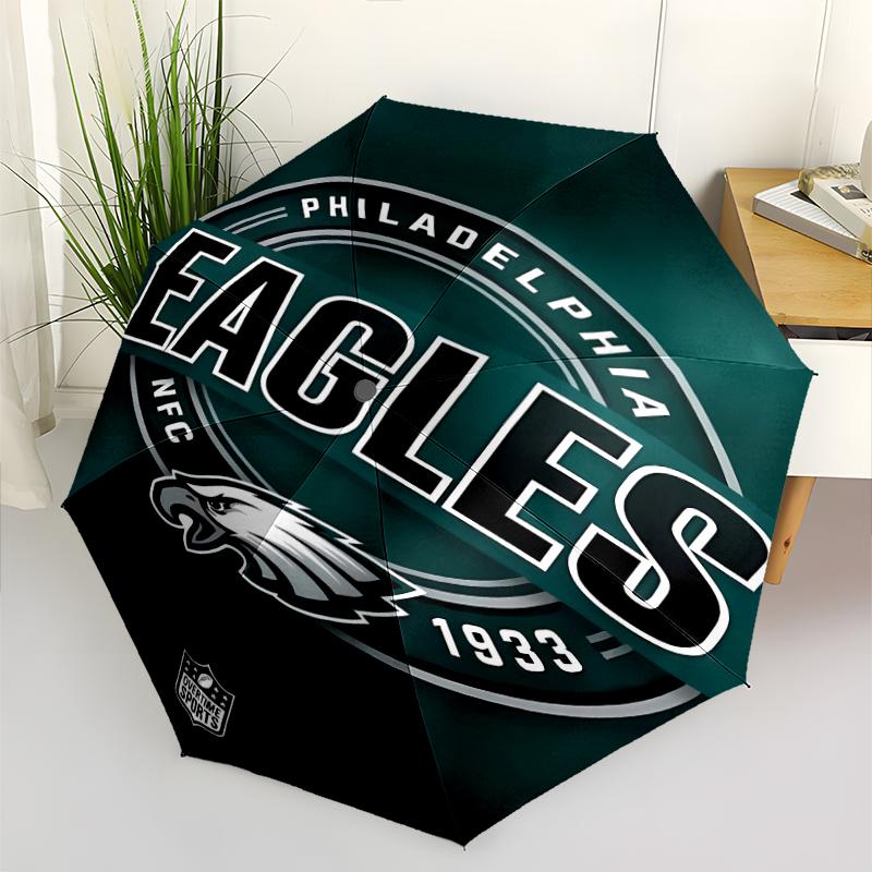 Philadelphia Eagles LOGO Print Automatic Umbrella, 8 Rib Iron Frame, Plastic Handle, Suitable for Outdoor Travel &Daily , Ideal Gift
