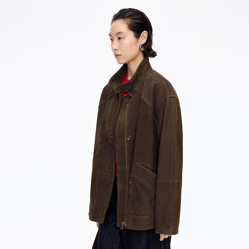 JNBY 2025 Winter Stand Collar H-line Leather Jacket