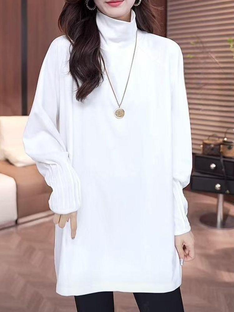 Plus Size Women's High Neck Thermal Fleece Long Sleeve Slimming Top for Autumn/Winter