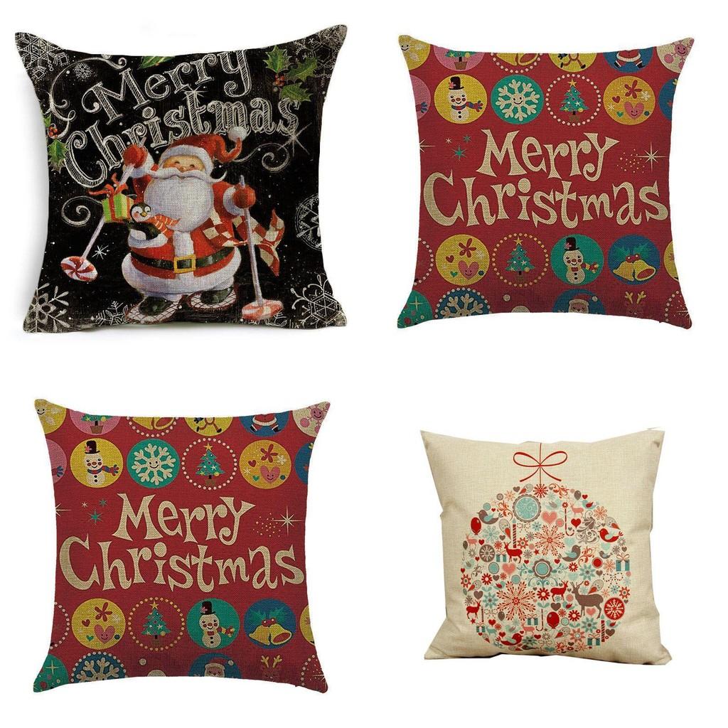 Festive Christmas Xmas Linen Cushion Cover With Elegant Single Side Printing Design