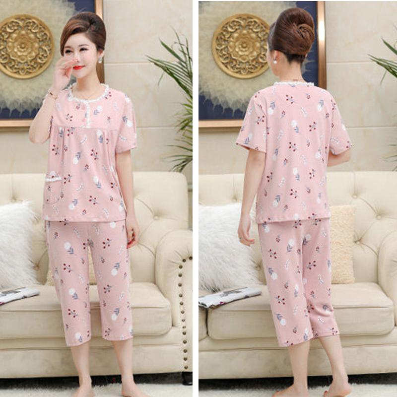 Pajama Women's Summer Short Sleeved Oversized Middle-aged and Elderly Home Clothing Set