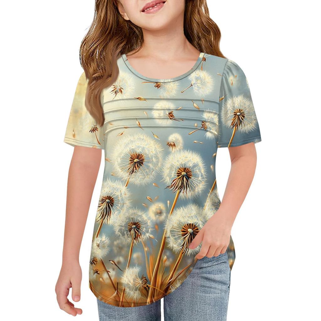 Children Fold T-shirts Short-sleeved Summer Leisure Coat Round Collar Printing T-shirt