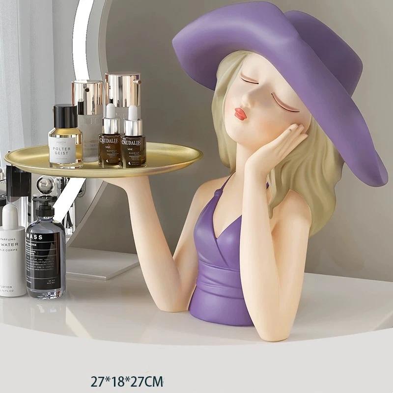 INS Style Resin Girl Tray Figurine – Modern Desktop Home Decorative Ornament
