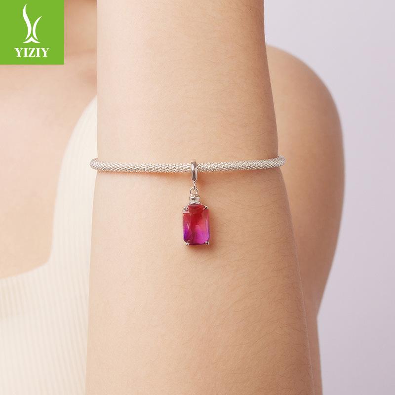 Gradual Change Rose Red Perfume Bottle Diy Pendant Accessories Exquisite Versatile S925 Silver Charm Beads