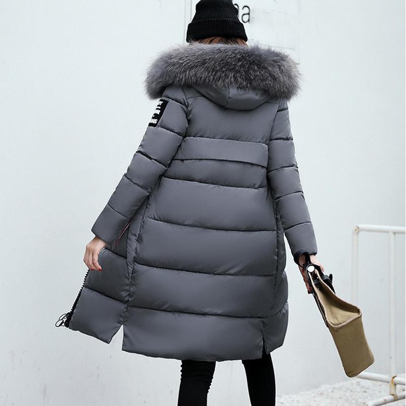 Women's Down Parkas Winter Jacket Fur Collar Thick Slim Coat Fashion Hooded Cotton Outerwear Long Winter Women Coat