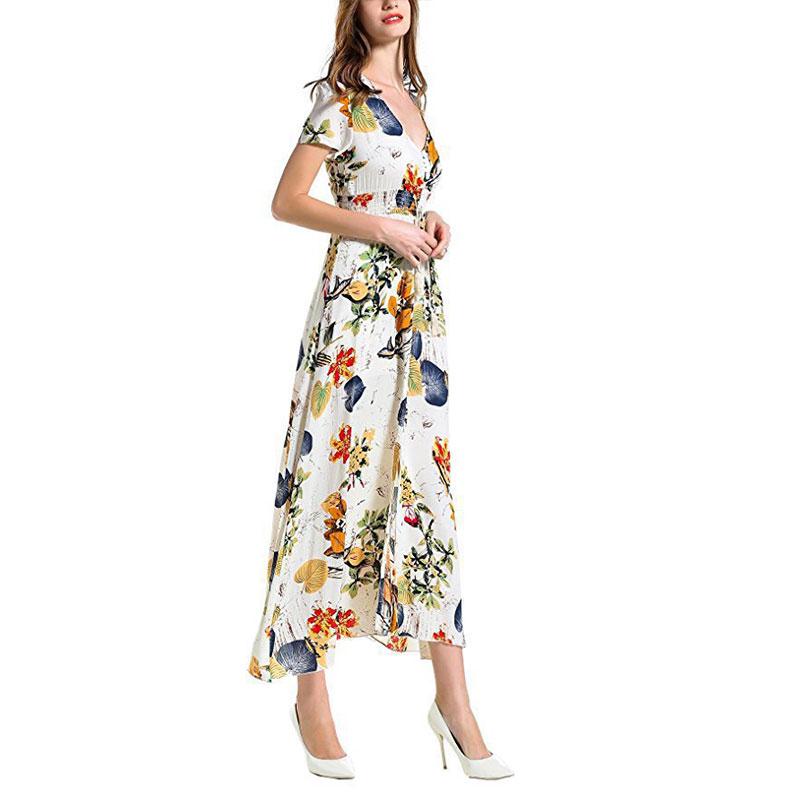 Robe longue ample à col en V et motif ethnique vintage bohème pour femme