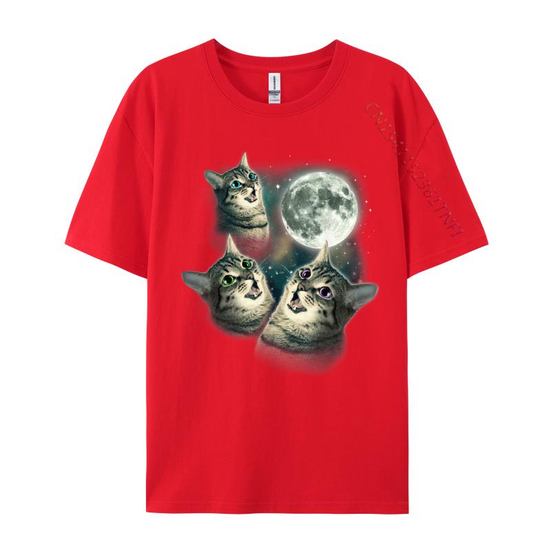 Funny Cat Three Cat Moon 3 Wolfs New Coming Man Tshirts Casual Tops Tees Cotton Fabric Birthday Luxury Designer T-Shirts