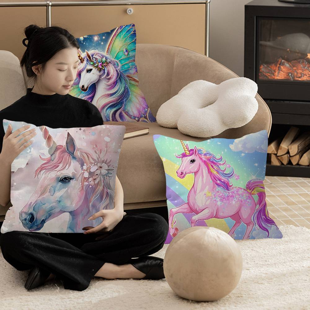 1Pc Cartoon Rainbow Unicorn Cushion Cover Car Throw Pillow Case For Sofa Car Christmas Gift 40X40Cm 45X45Cm