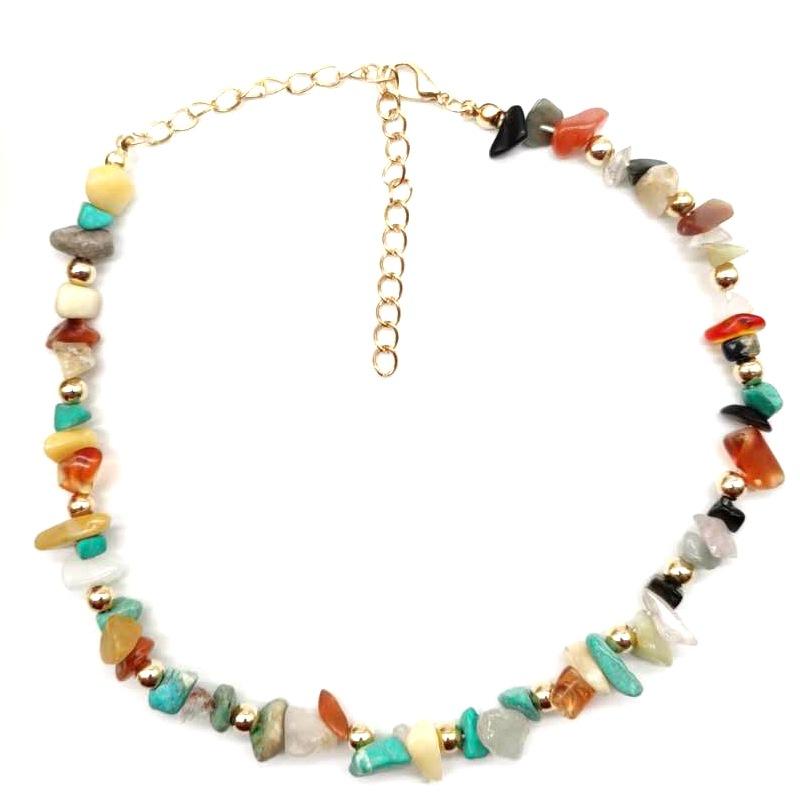 Summer Natural Gravel Collarbone Chain Necklace, Handmade Beaded Gravel Necklace Short Url N133