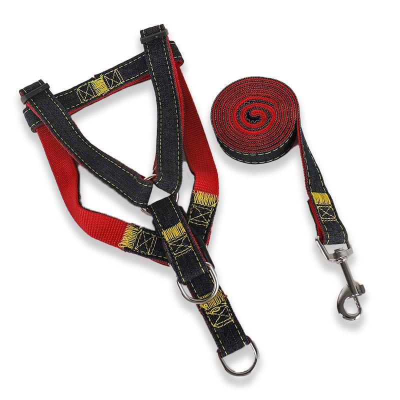 Denim Dog Leash and Harness Set with Teddy Chain for Small To Medium Dogs