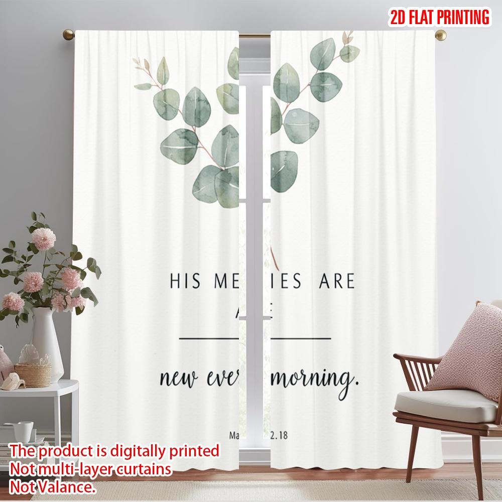 2pcs 2D Flat Printing Party Curtain Eucalyptus New Mercies Morning Polyester Without Electricity Family Party Perfect for Living
