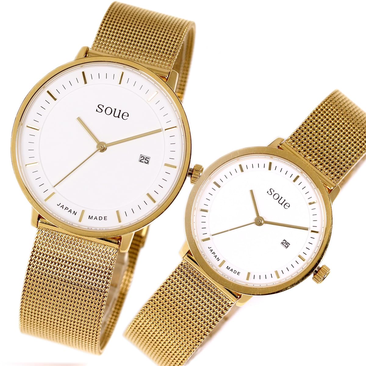 

soue Pair Watch A Basics Pair Watch Ladies Pair Couple 38mm x 30mm Stainless Steel Mesh Band Gold White Dial [SOUE] Men s чорний