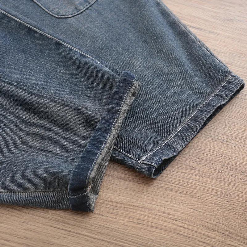Embroidered Pockets Korean Version of Loose Large Size Covering Meat Retro Distressed White Autumn Denim Harem Pants