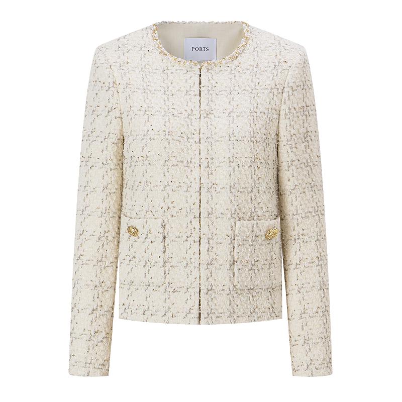 

PORTS Женский твидовый жакет кремово-белого цвета с бисерным воротником XL