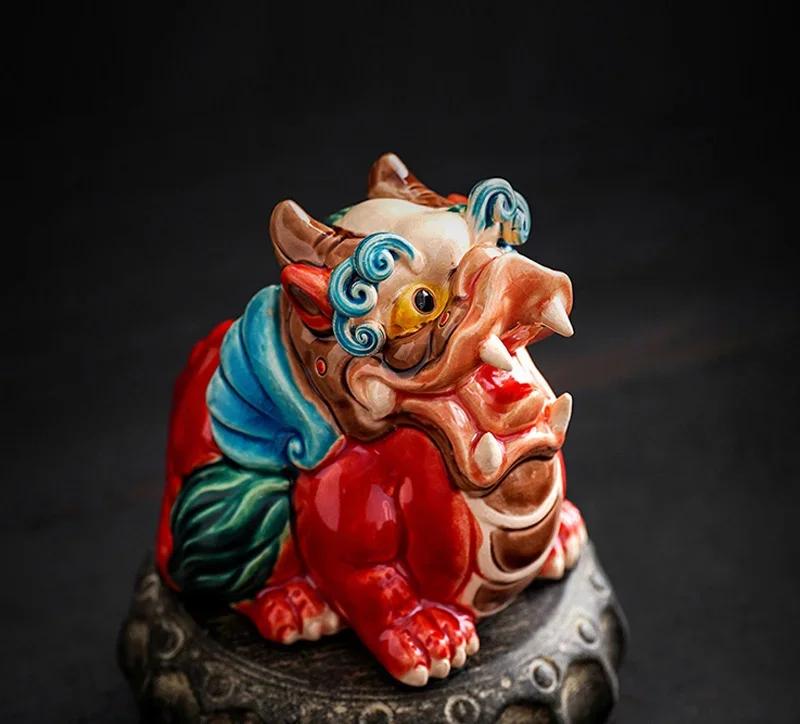1PCS Ceramic Animal Ornaments Chinese Feng Shui Home Furnishings Car Interior Living Room Entrance Accessories Premium Gifts
