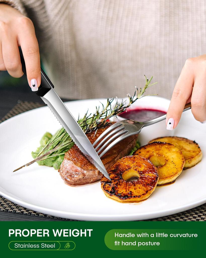 48 Pcs Flatware Silverware Set with Steak Knives for 8 Guests, Stainless Steel Mirror Cutlery, Dishwasher Safe Utensils Set