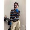 Contrasting Color Striped Knitted Sweater Women's Autumn and Winter Semi-turtleneck Button-up Long-sleeved Inner Top Temperament High Intelligence