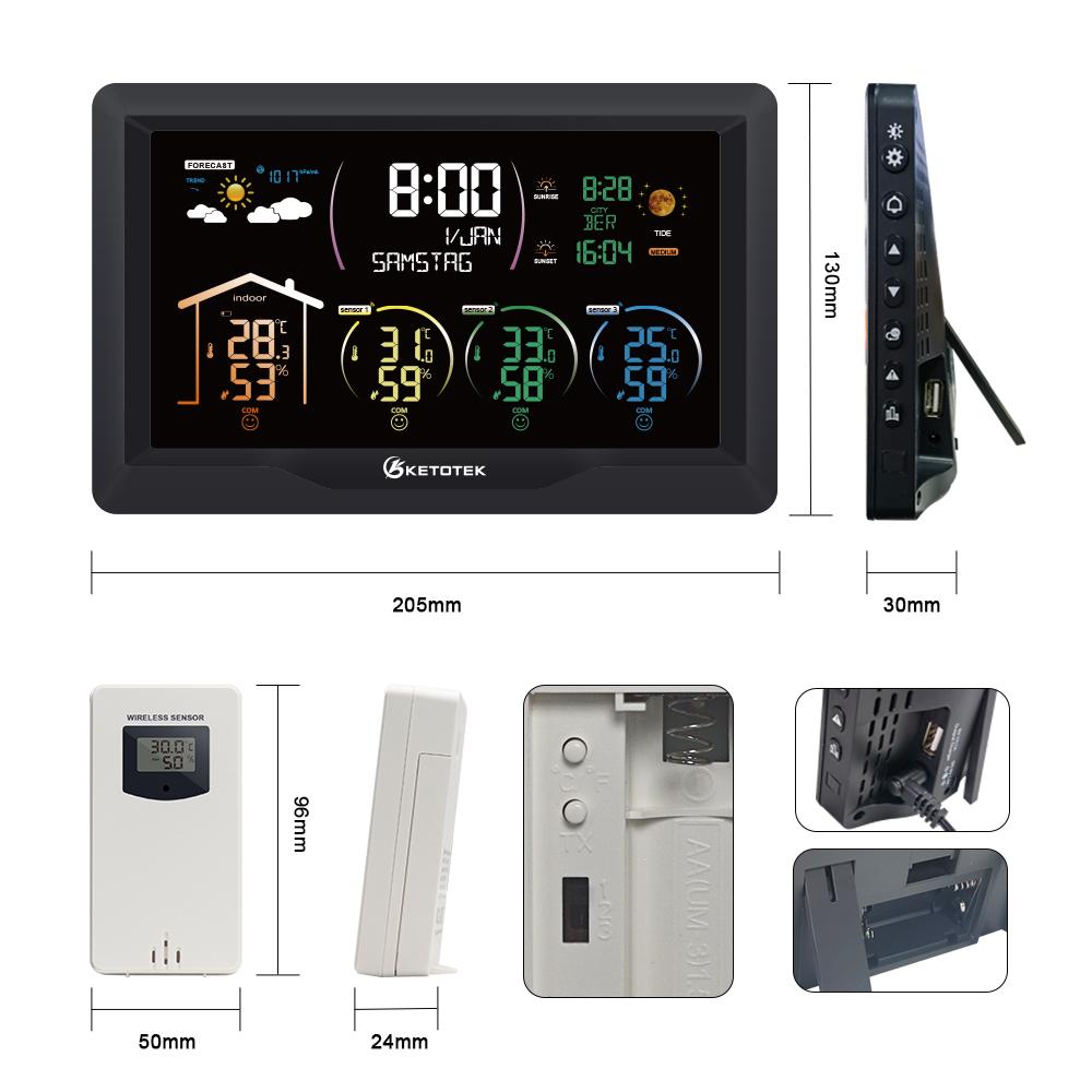Weather Station Wireless Digital Indoor Outdoor Forecast Hygrometer Humidity Temperature Meter With 3 Sensors